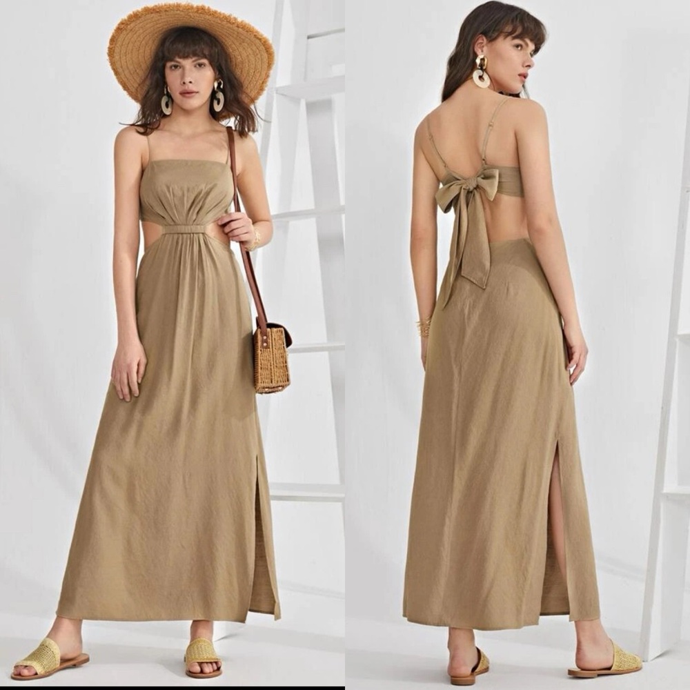 SHEIN Tan Backless Maxi Dress
